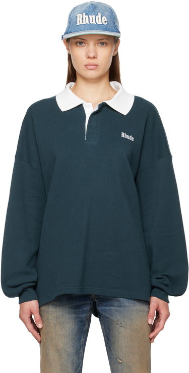 Polo tričko Rhude Oversized Long Sleeve Pique Polo Navy | RHFW25PO02012, 0
