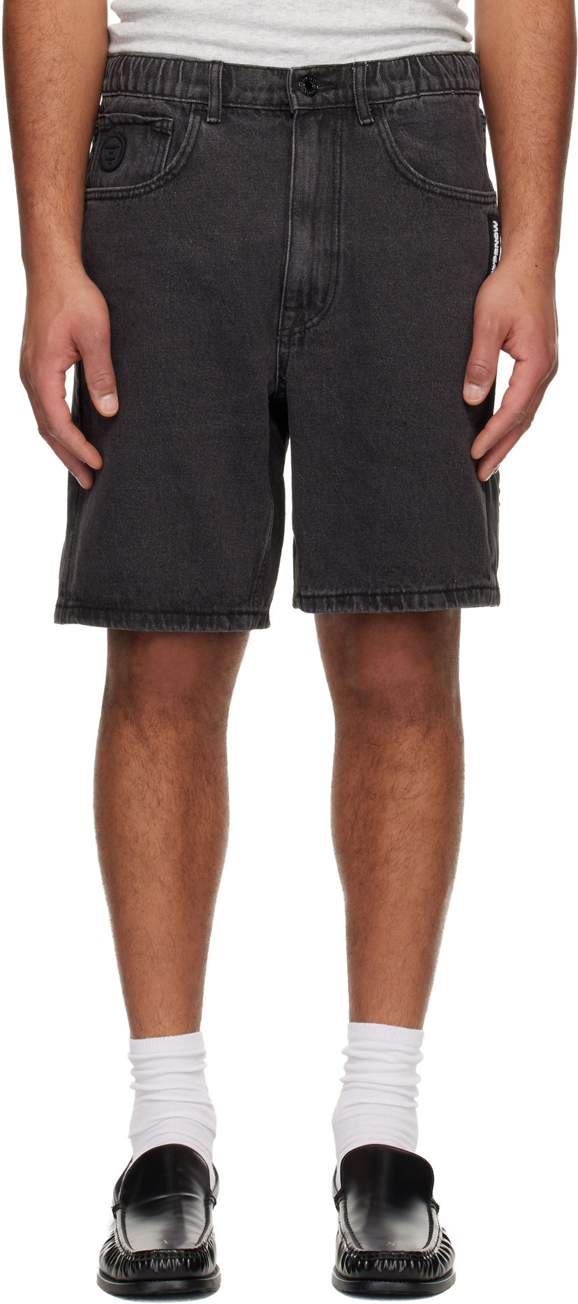 Šortky AAPE by A Bathing Ape 'AAPENOW' Faded Denim Relaxed-Fit Shorts Čierna | AAPSPMB668XXNBKL