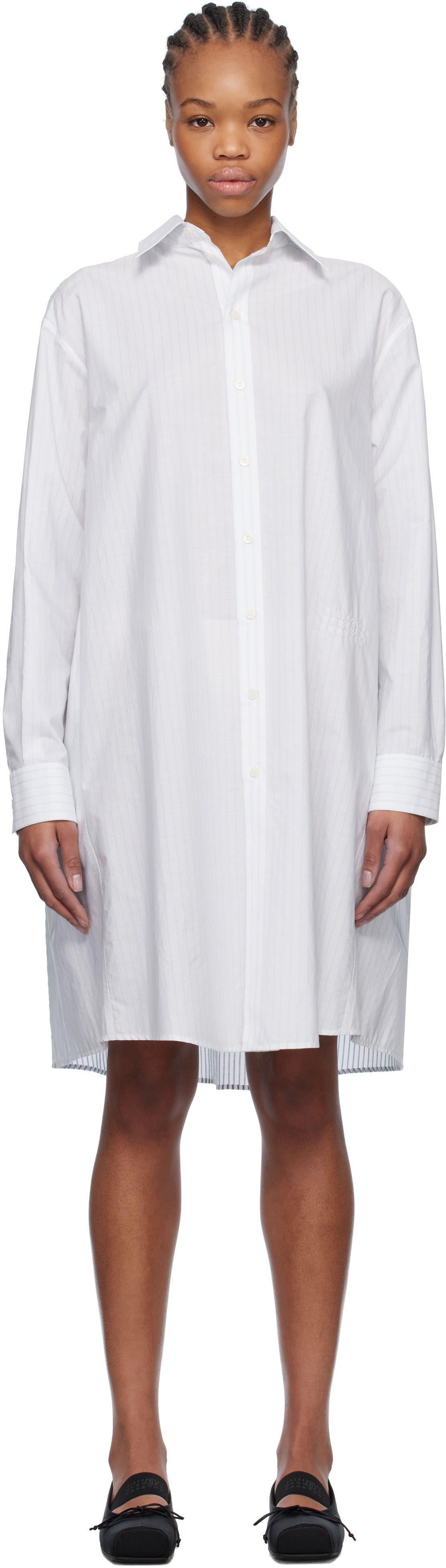 Šaty Maison Margiela MM6 Maison Margiela Spliced Striped Cotton Poplin Midi Shirt Dress Biela | S52DD0059 M35252, 0
