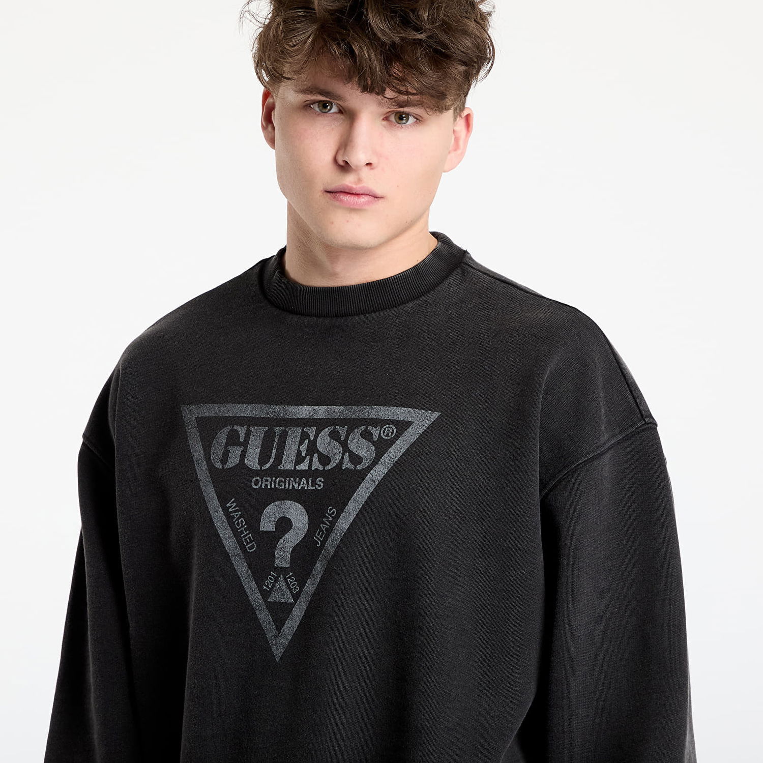 Sveter GUESS GUESS Originals Eco Vintage Triangle Crewneck Sweatshirt Čierna | M5GQ35K68I4-JTMU, 1