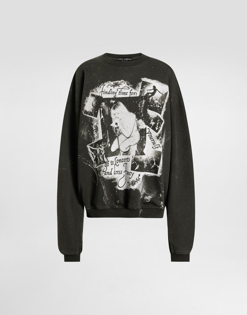 Mikina Dolce & Gabbana Dolce & Gabbana Cotton Crew Neck Sweatshirt with Graphic Print Zelené | F9T02TGDDI9N0000