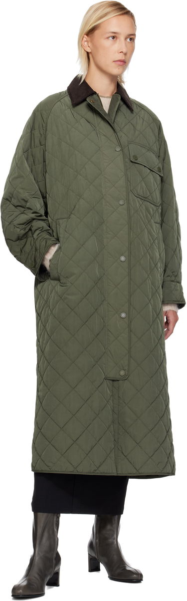 Kabáty Max Mara Coccole Quilted Long Coat with Corduroy Collar Zelené | 2525496092600, 3