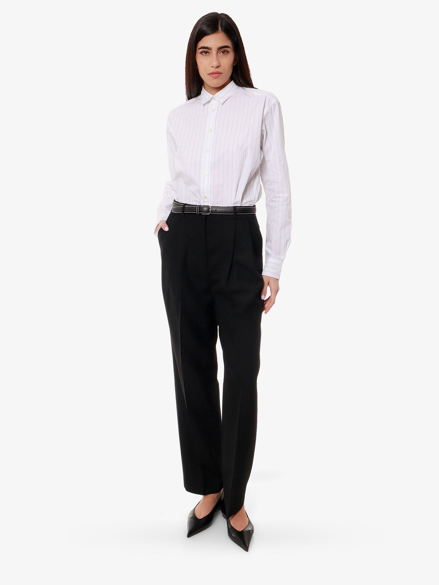 Nohavice TOTEME Pleated Straight-Leg Trousers Čierna | 234WRTWBM109FB0026001, 1