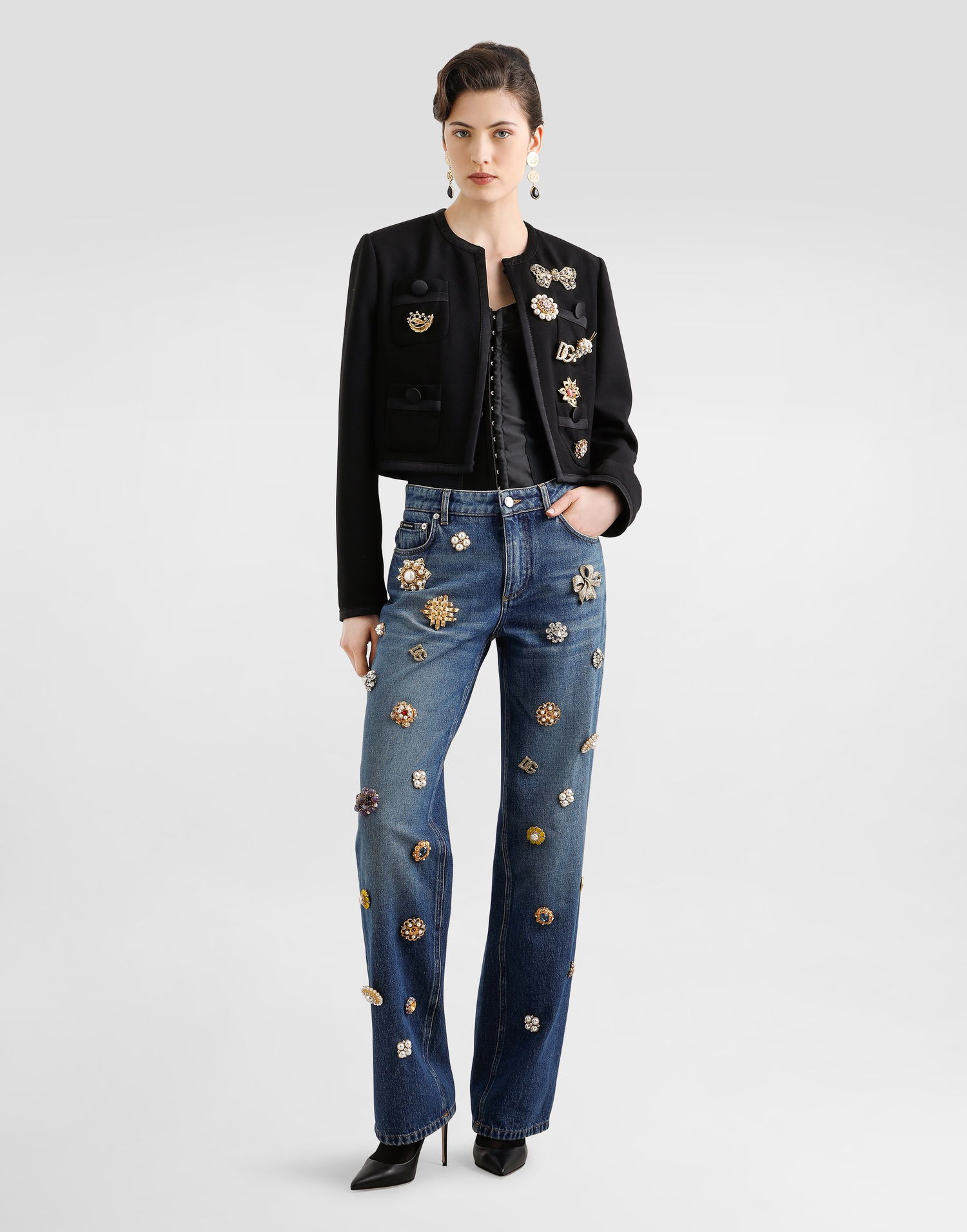 Džínsy Dolce & Gabbana Dolce & Gabbana 5-Pocket Embellished Denim Trousers Modrá | FTC8CZG8NC7S9001, 1