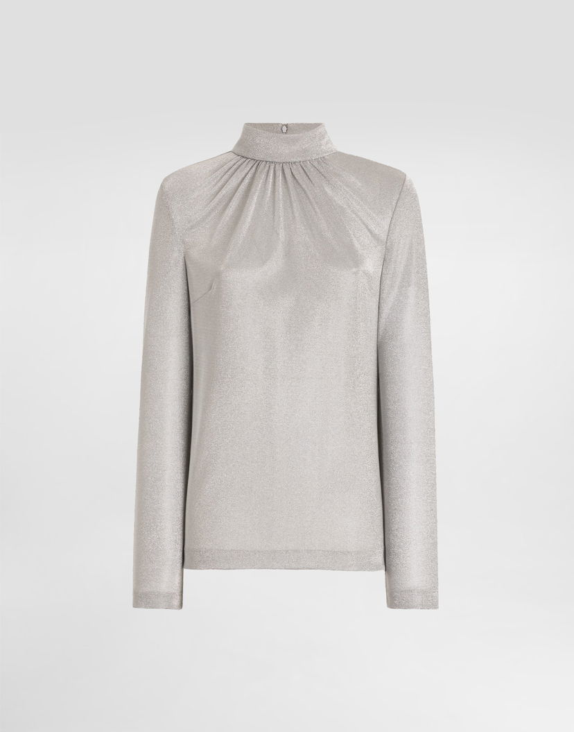 Dres Dolce & Gabbana Lamé Jersey Ruched Mock Neck Top Metalická | F7BD6THU7WCS0998