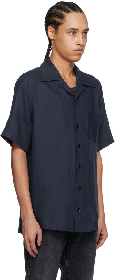 Košeľa Dolce & Gabbana Dolce&Gabbana Logo Embroidered Linen Resort Shirt Navy | G5JH9ZFU4LG, 1