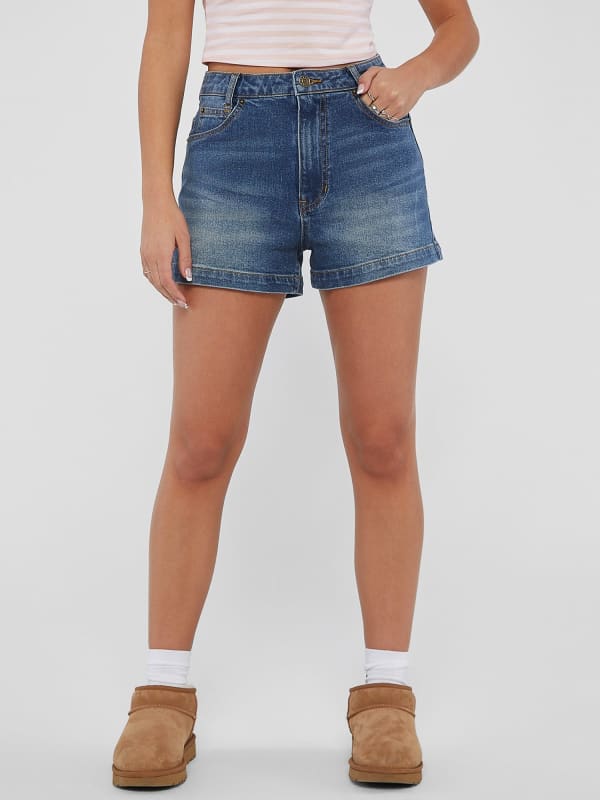 Šortky GUESS Originals High Rise Denim Short Modrá | W4GG52D4ON0