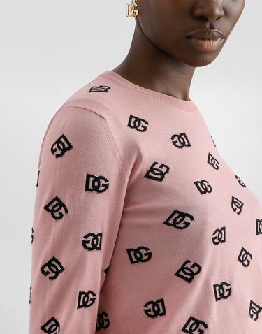 Sveter Dolce & Gabbana Dolce & Gabbana Wool And Silk Jacquard Sweater With DG Logo Ružová | FXJ34TJFMGSF0473, 3