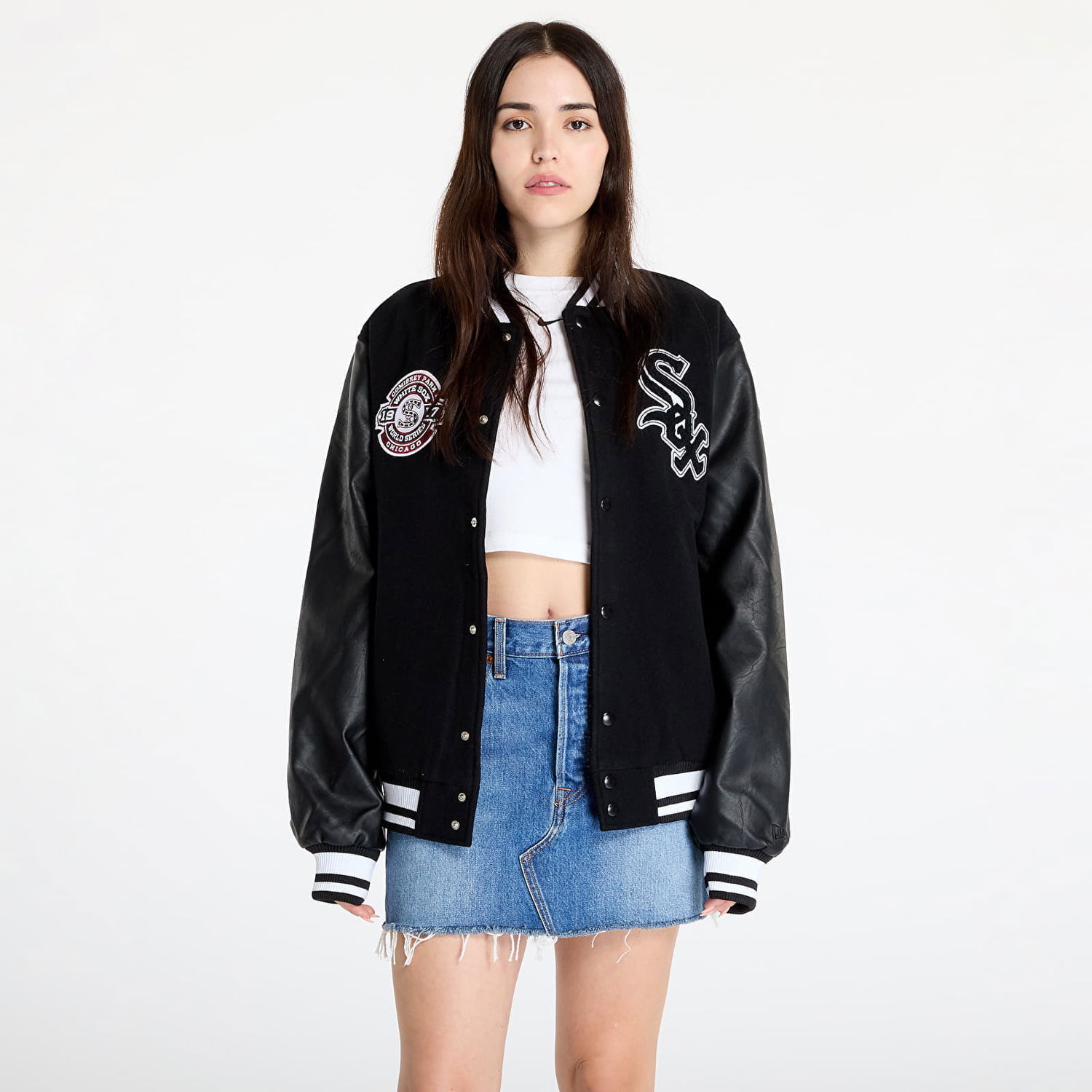 Bunda New Era Chicago White Sox MLB Patch Varsity Jacket UNISEX Black/ Black Čierna | 60564878, 1