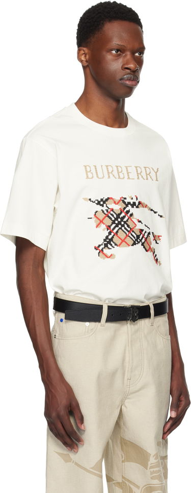 Tričko Burberry Cross Stitch EKD Cotton T-Shirt Biela | 8110116, 1