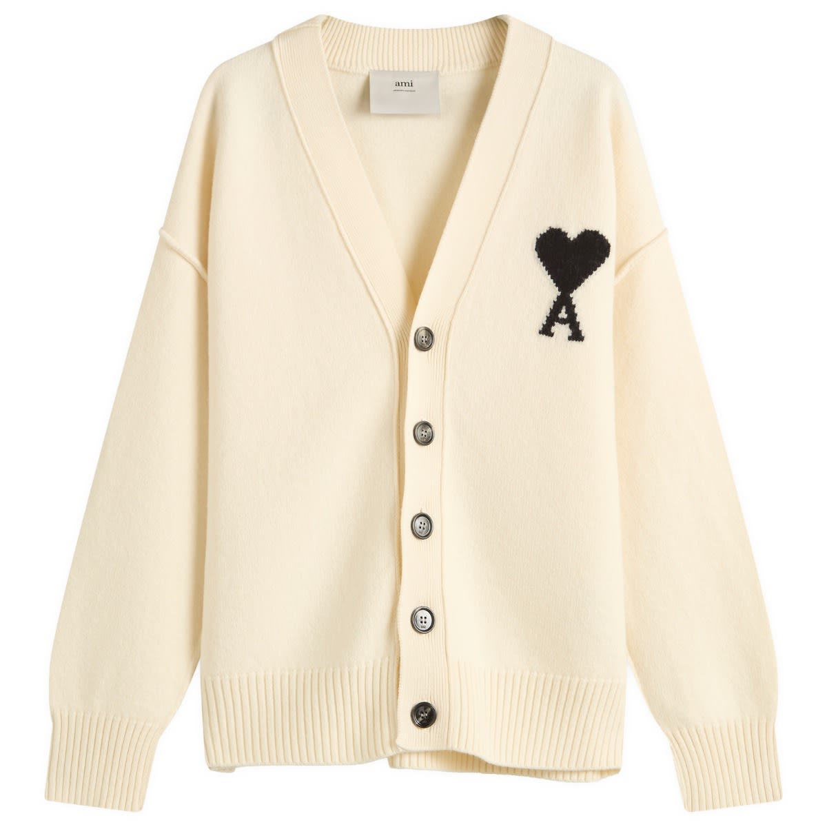 Sveter AMI AMI Paris Men's Felted Merino Wool ADC Cardigan, Size Large Biela | H25UKC367-018-151H25, 1