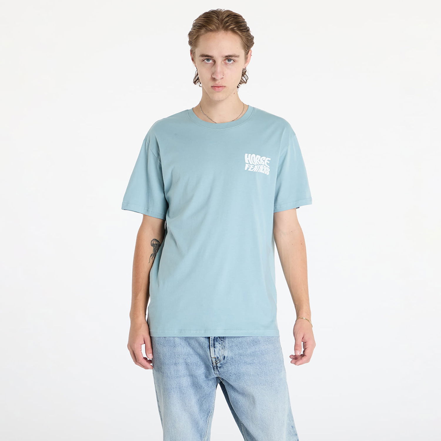 Tričko Horsefeathers Distort T-Shirt Blue Haze M Tyrkysová | SM1366B, 0