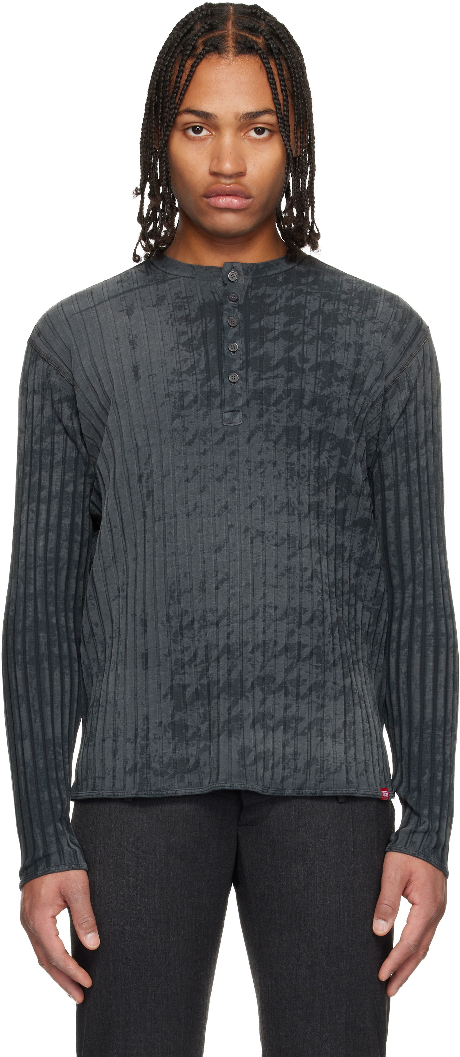 Tričko Diesel T-Ally-Pie Long Sleeve Patterned Ribbed Henley Šedá | A21589-0QKBU-02A, 0