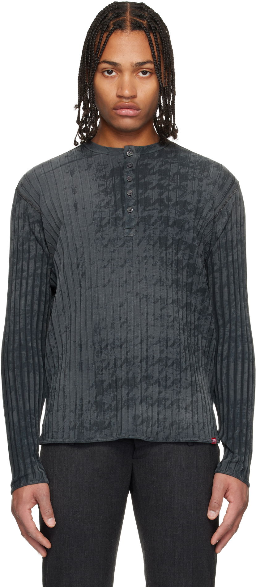 Tričko Diesel T-Ally-Pie Long Sleeve Patterned Ribbed Henley Šedá | A21589-0QKBU-02A