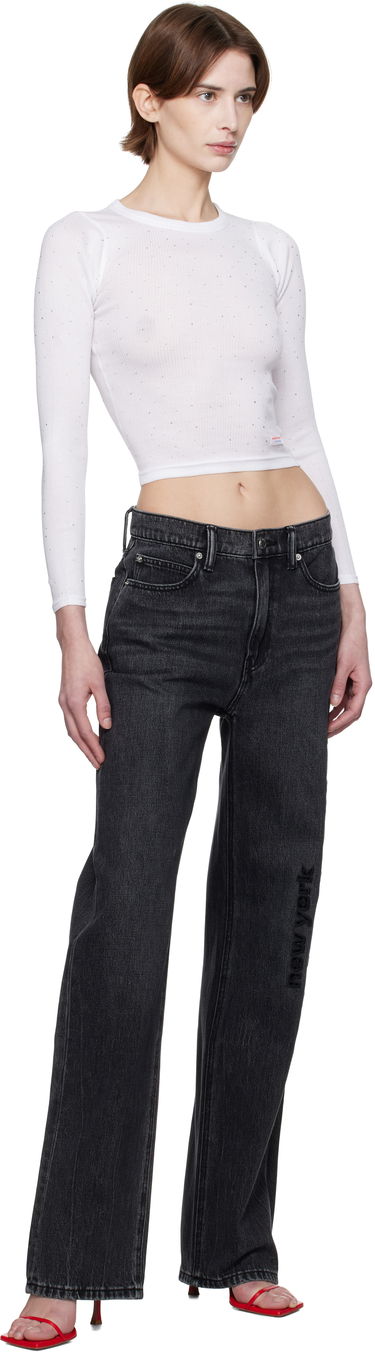 Crop Top Alexander Wang Alexander Wang Crystal Long Sleeve T-Shirt Biela | WL003AT, 3