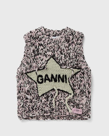 Sveter GANNI Graphic Handknit Wool Vest With Appliqué Šedá | K2346-868, 0