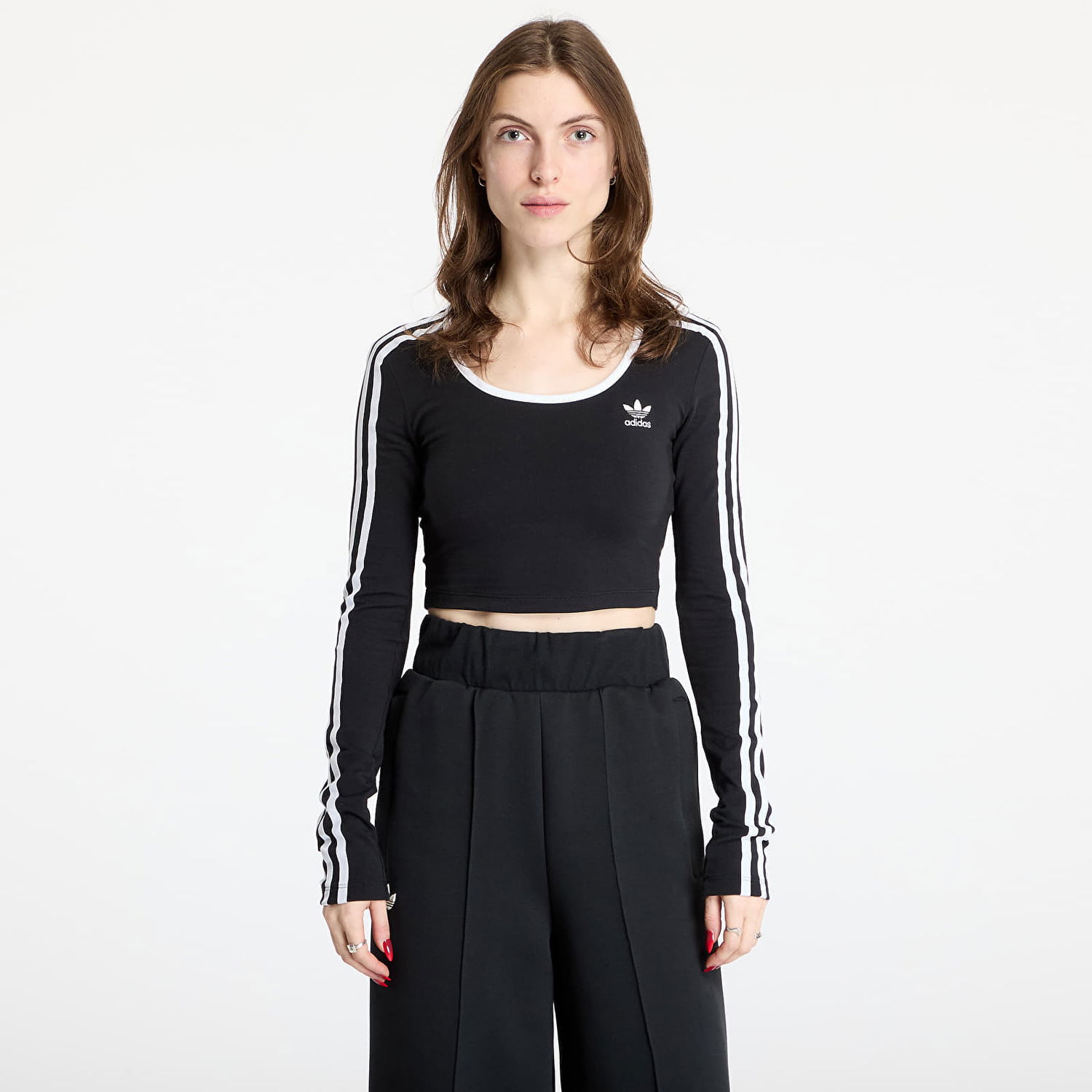 Crop Top adidas Originals 3 Stripes Crop Long Sleeve T-Shirt Čierna | JD4624, 0