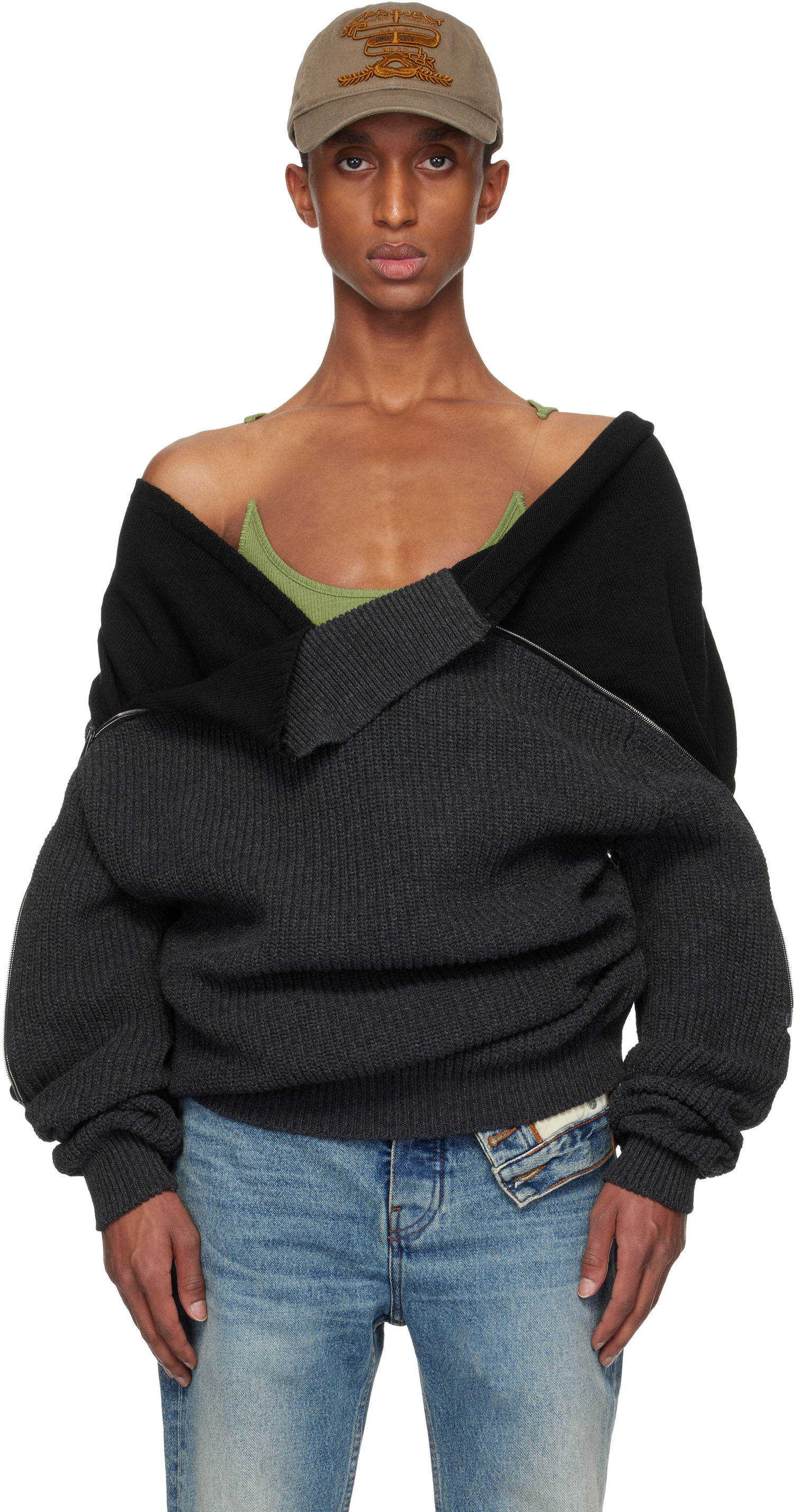 Sveter Y/PROJECT Zip Insert High Neck Sweater Šedá | 206SW008, 0