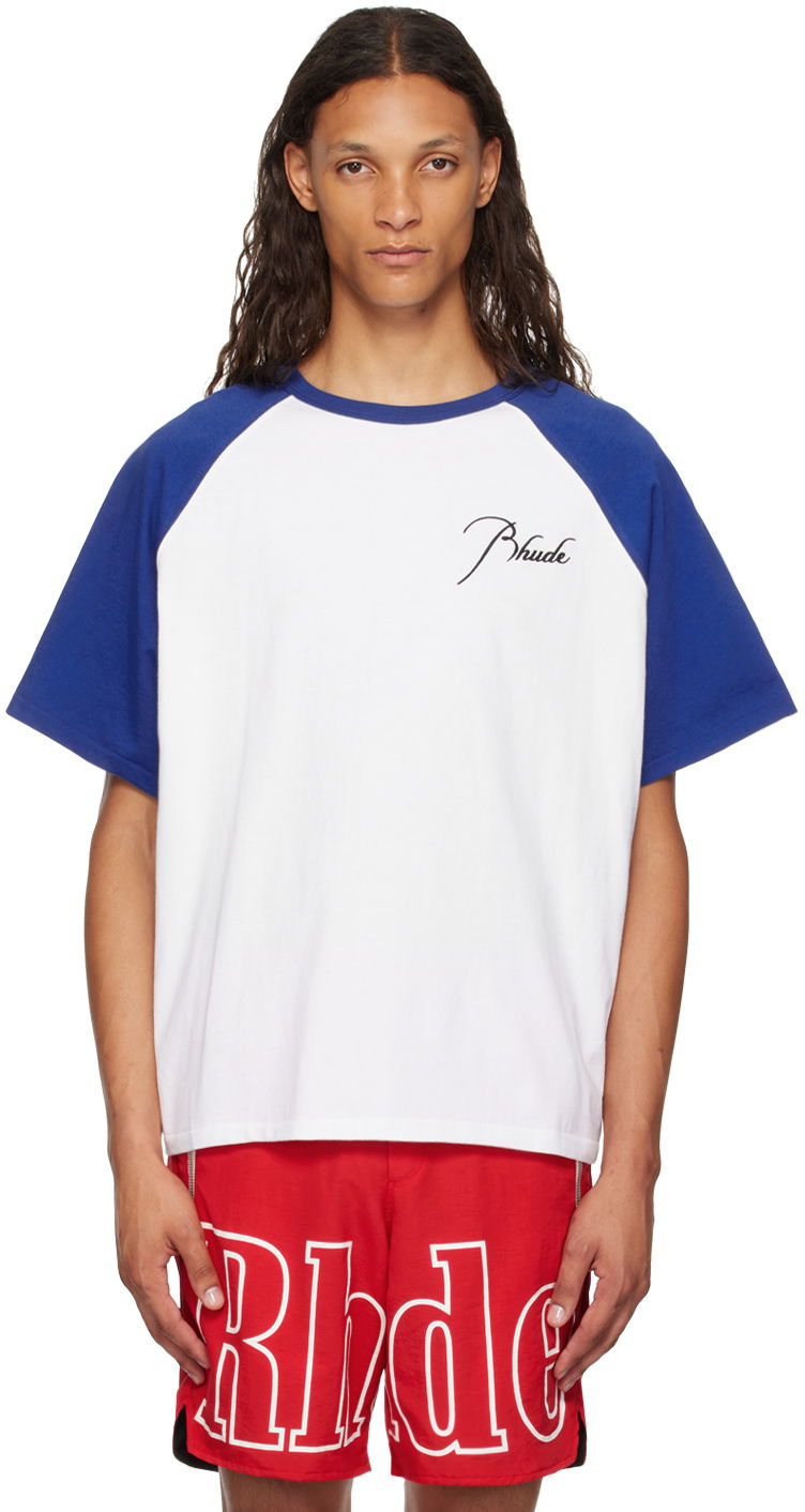 Tričko Rhude Blue & White Raglan Logo T-Shirt Biela | RHPF24TT11012