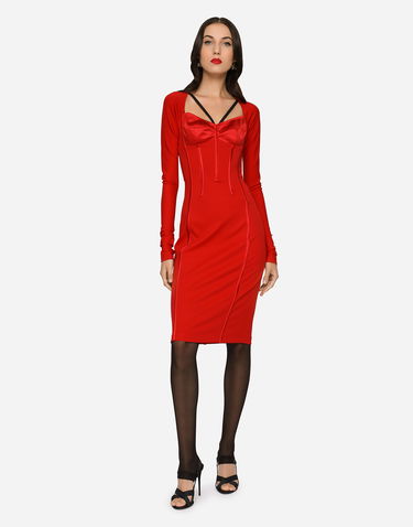 Šaty Dolce & Gabbana Viscose Calf-Length Dress With Corset Details Červená | F6AWRTFURL6R2254, 1