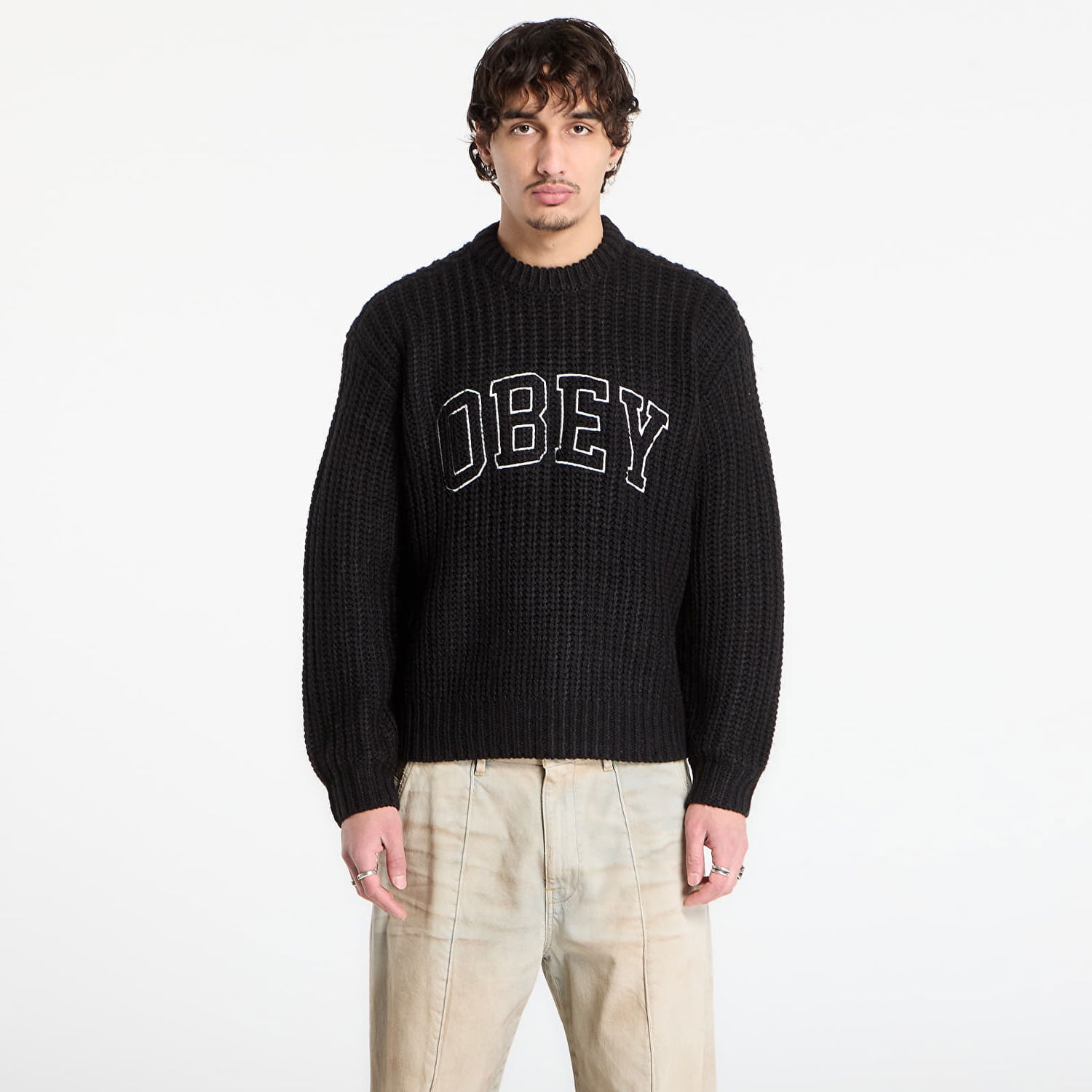 Sveter OBEY Collegiate Ribbed Knit Sweater Čierna | 151000110-BKM, 0