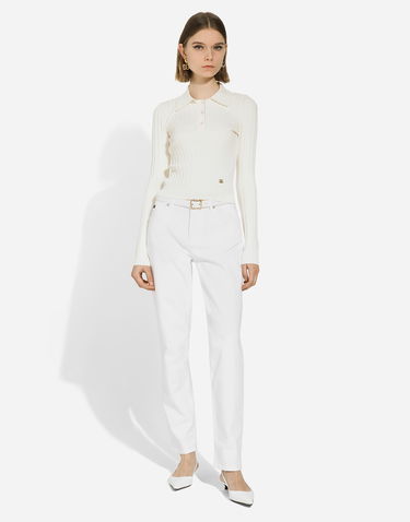 Polo tričko Dolce & Gabbana Cropped Ribbed Viscose Polo Shirt Biela | FXZ02TJDMA2W0800, 2