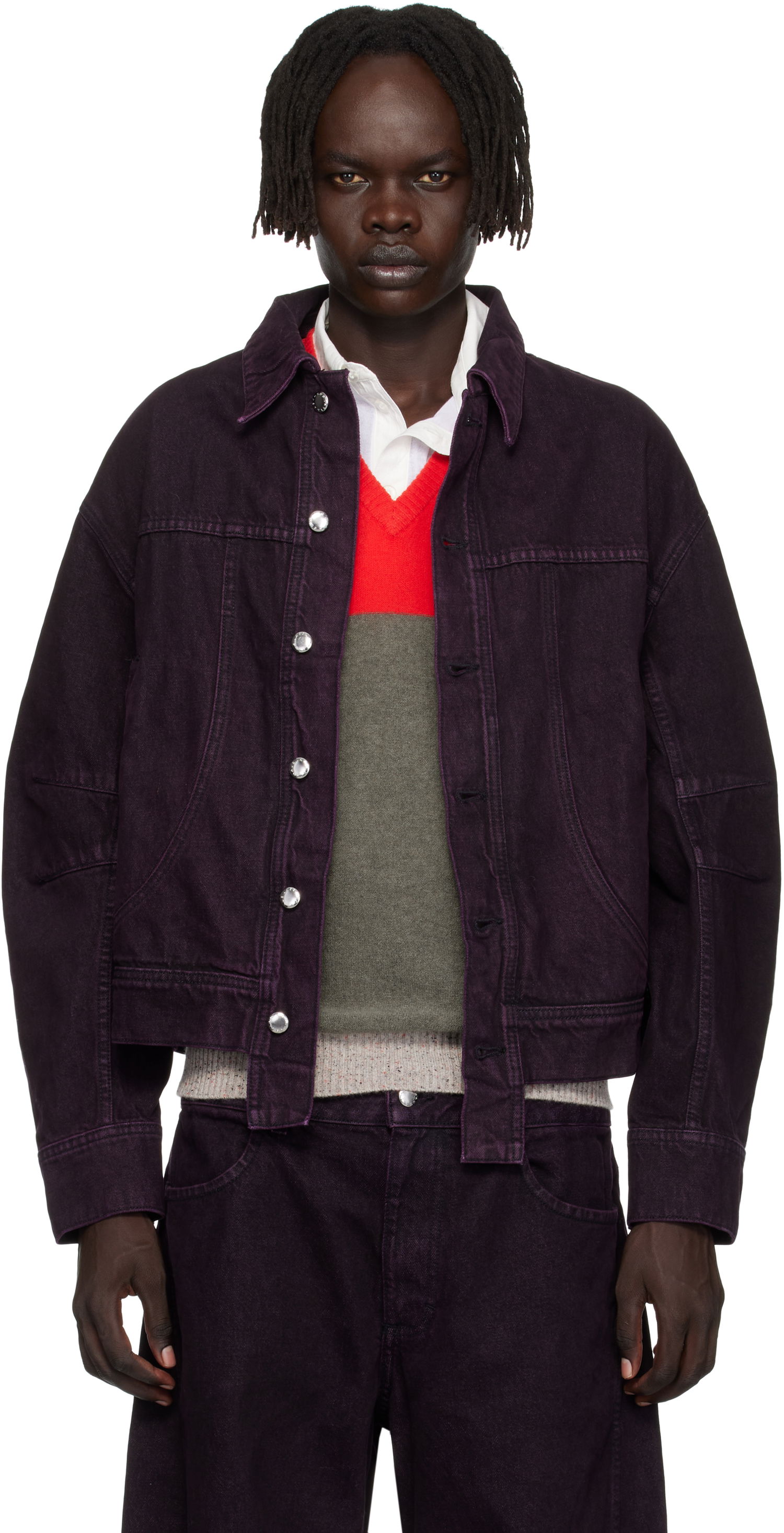Bunda Eckhaus Latta Eckhaus Latta 'El Jacket Redux' Denim Jacket Fialová | 1224-EL-PF25-A, 0