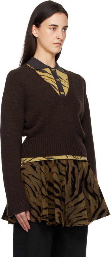 Sveter GANNI V-Neck Jumper Sweater Hnedá | K2614, 1