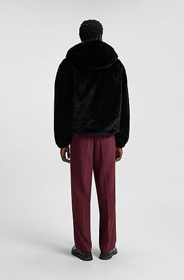 Bunda BOSS Faux-fur hooded jacket with embroidered logo Čierna | 50546237, 1