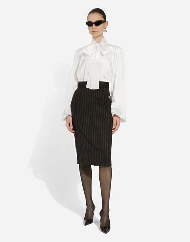 Košeľa Dolce & Gabbana Silk Tie Neck Blouse Biela | F5P96TFU1NUW0800, 1