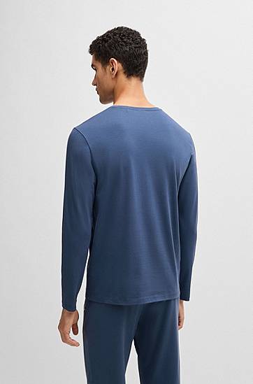 Tričko BOSS BOSS Stretch-Cotton Loungewear T-Shirt with Embroidered Logo Modrá | 50515389, 1
