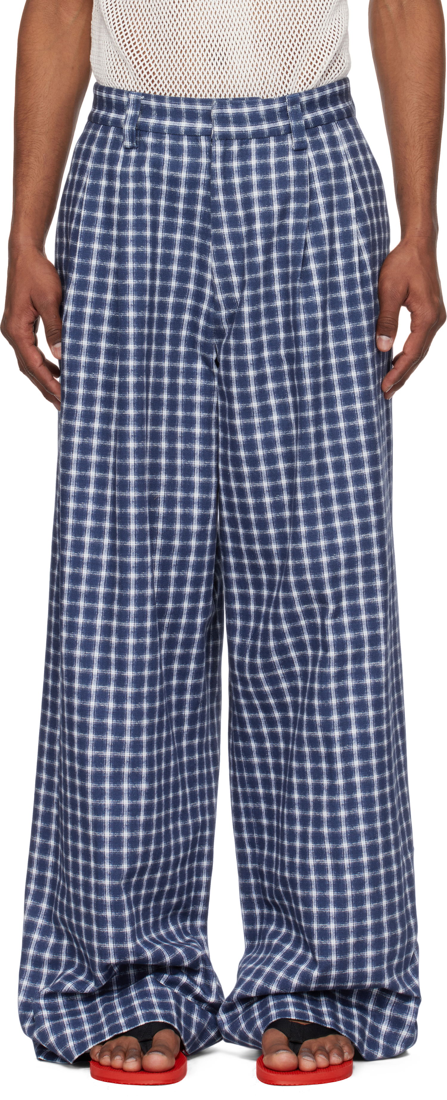 Nohavice ERL ERL Check Pleated Tailored Trousers Modrá | ERL10P038, 0