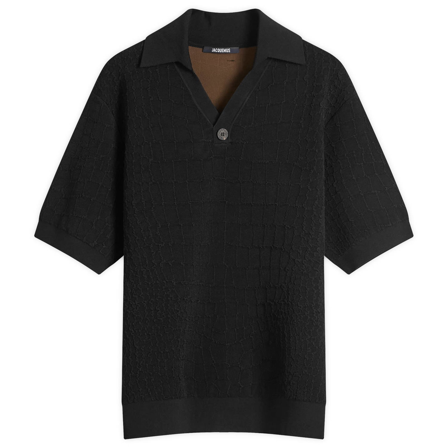 Sveter Jacquemus Jacquemus Croc Effect Polo Shirt, Size Large Čierna | 25E255KN527-2429-990, 0