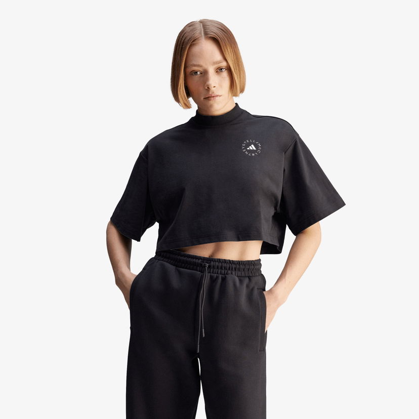 Tričko adidas Originals Stella McCartney Cropped Mock Neck T-Shirt Čierna | JJ0080