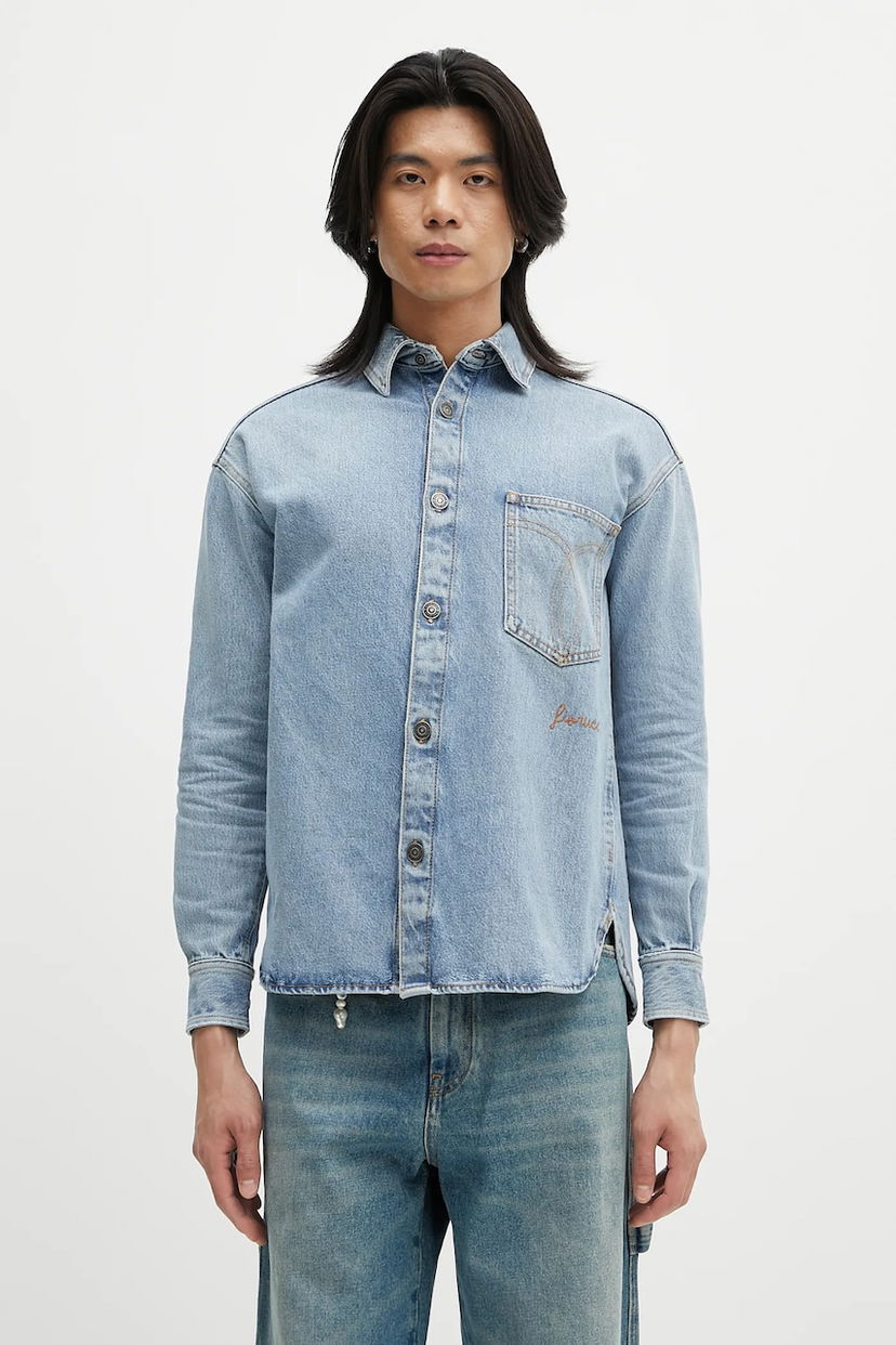 Košeľa Fiorucci Fiorucci Open Back Embroidered Denim Shirt Modrá | W02SMDSI390DN01DN01