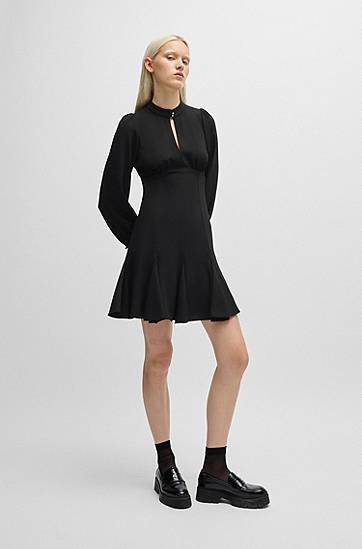 Šaty BOSS Women's Crepe Dress with Buttoned Stand Collar Čierna | 50522326, 1