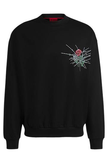 Sveter BOSS Relaxed-Fit Sweatshirt with Rose Graphic Čierna | 50532094, 0