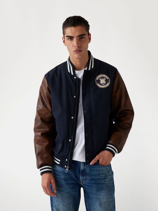 Bomber bunda GUESS Navy Blue Twill College Jacket Modrá | M5RL19WGU82, 0