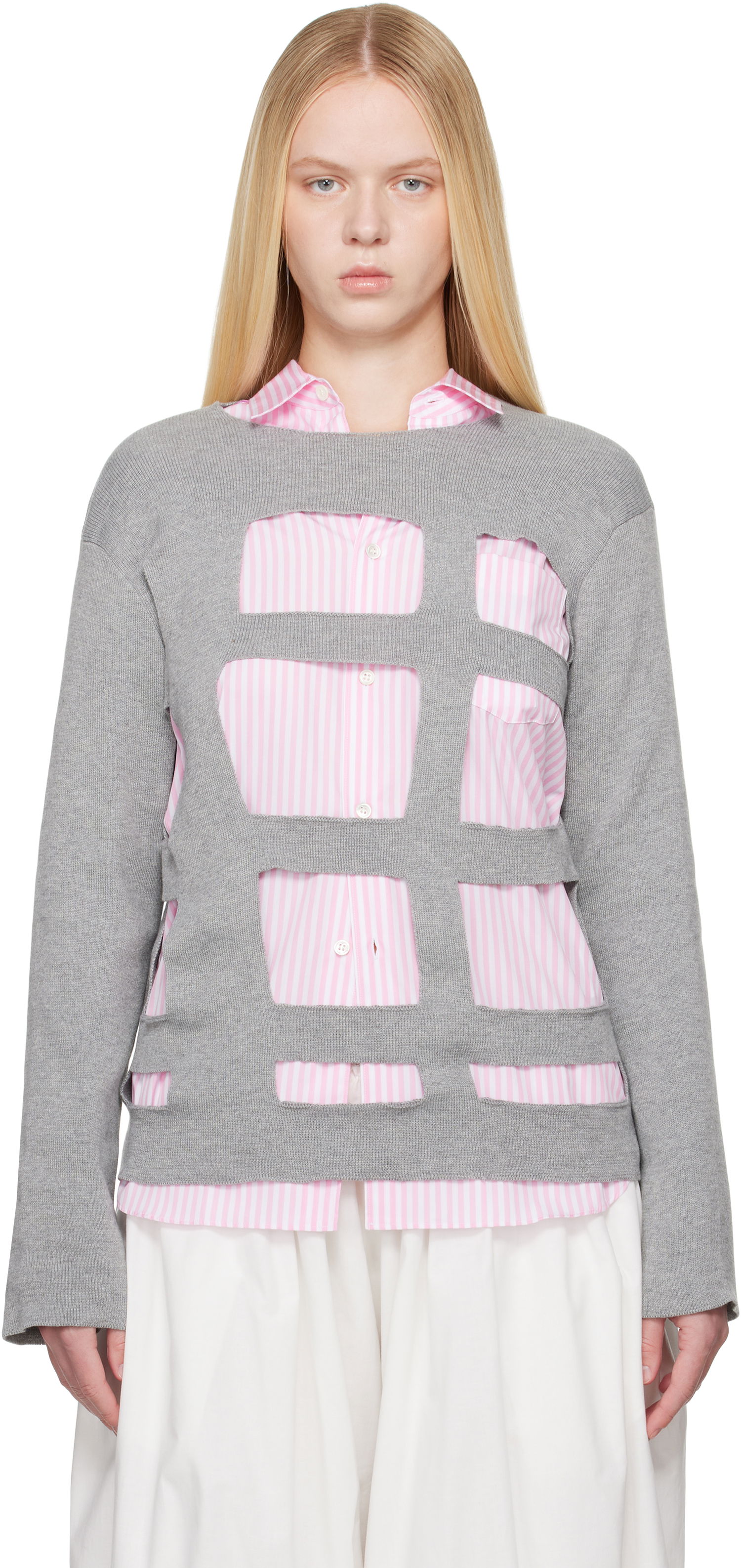 Sveter Comme des Garçons Comme des Garçons Shirt Geometric Cutouts Sweater Šedá | FO-N002-S25, 0