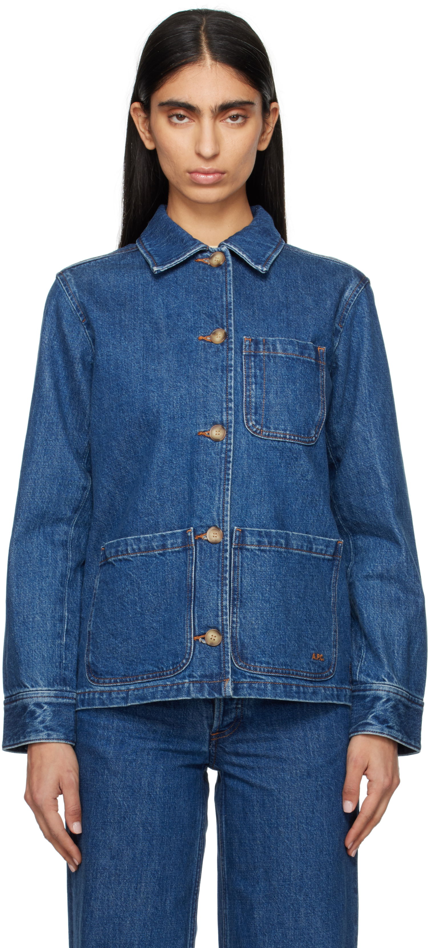 Bunda A.P.C. Silvana Logo Denim Jacket Modrá | COHTD-F02821, 0