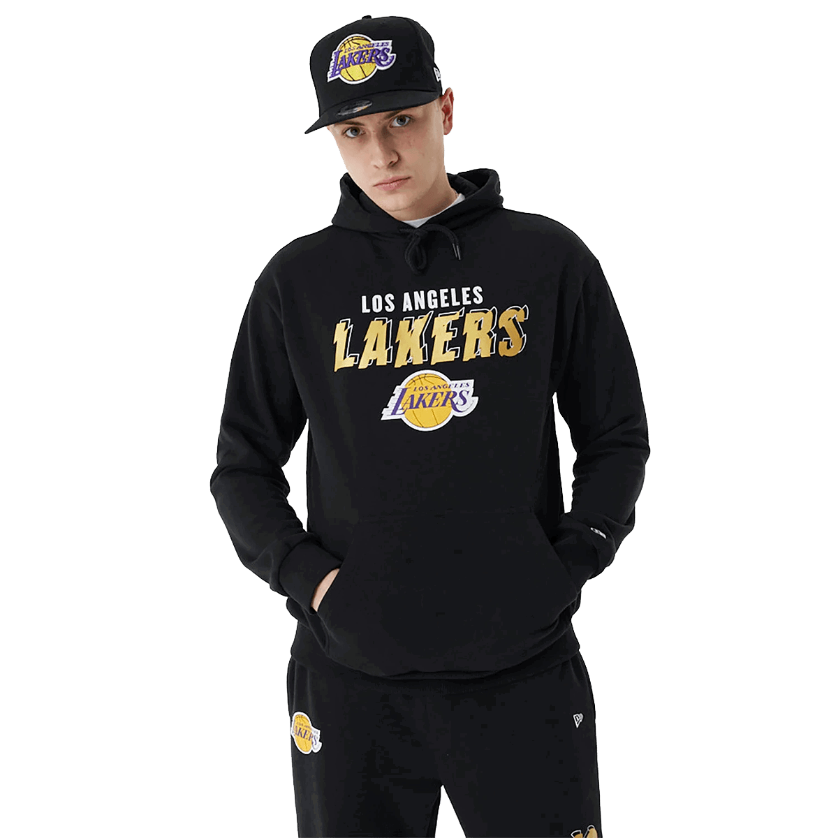 Mikina New Era Los Angeles Lakers Team Script Hoodie Čierna | 60424390, 0