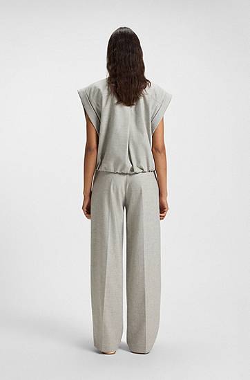 Nohavice BOSS Pleated Straight-leg Trousers in Melange Stretch Flannel Šedá | 50547679, 1
