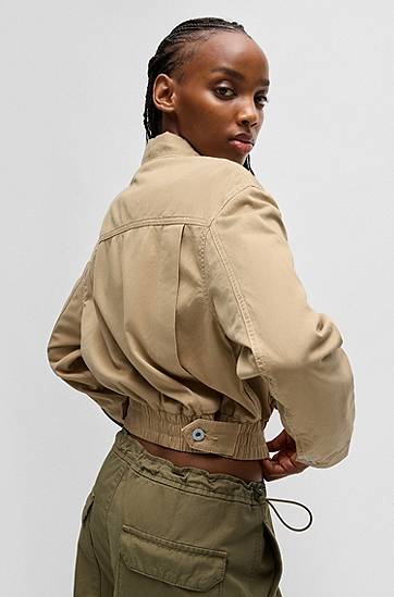 Bomber bunda BOSS Cropped Cotton Canvas Jacket Béžová | 50530800, 1