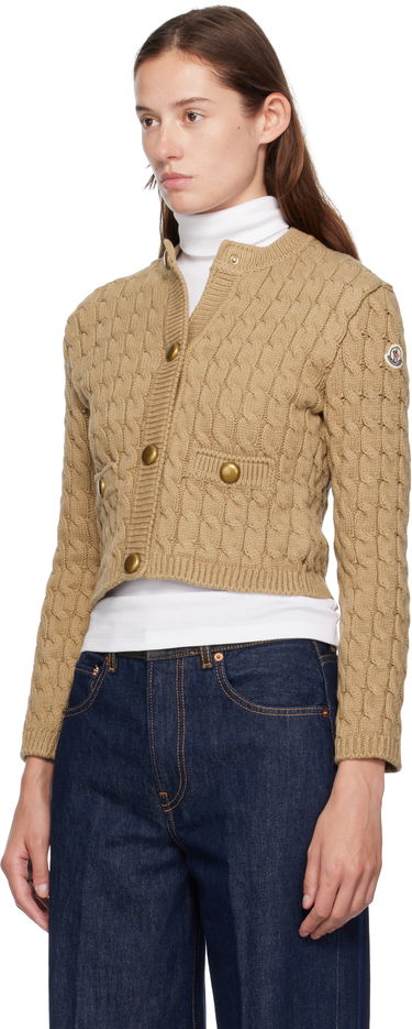 Sveter Moncler Moncler Cotton Blend Knit Cropped Cardigan Béžová | 0939B00004M7105, 3