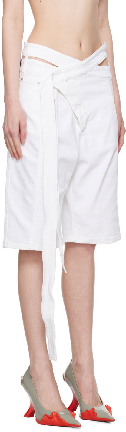 Šortky Ottolinger Asymmetrical Cut-Out Denim Shorts with Long Tie Biela | 1701301, 1