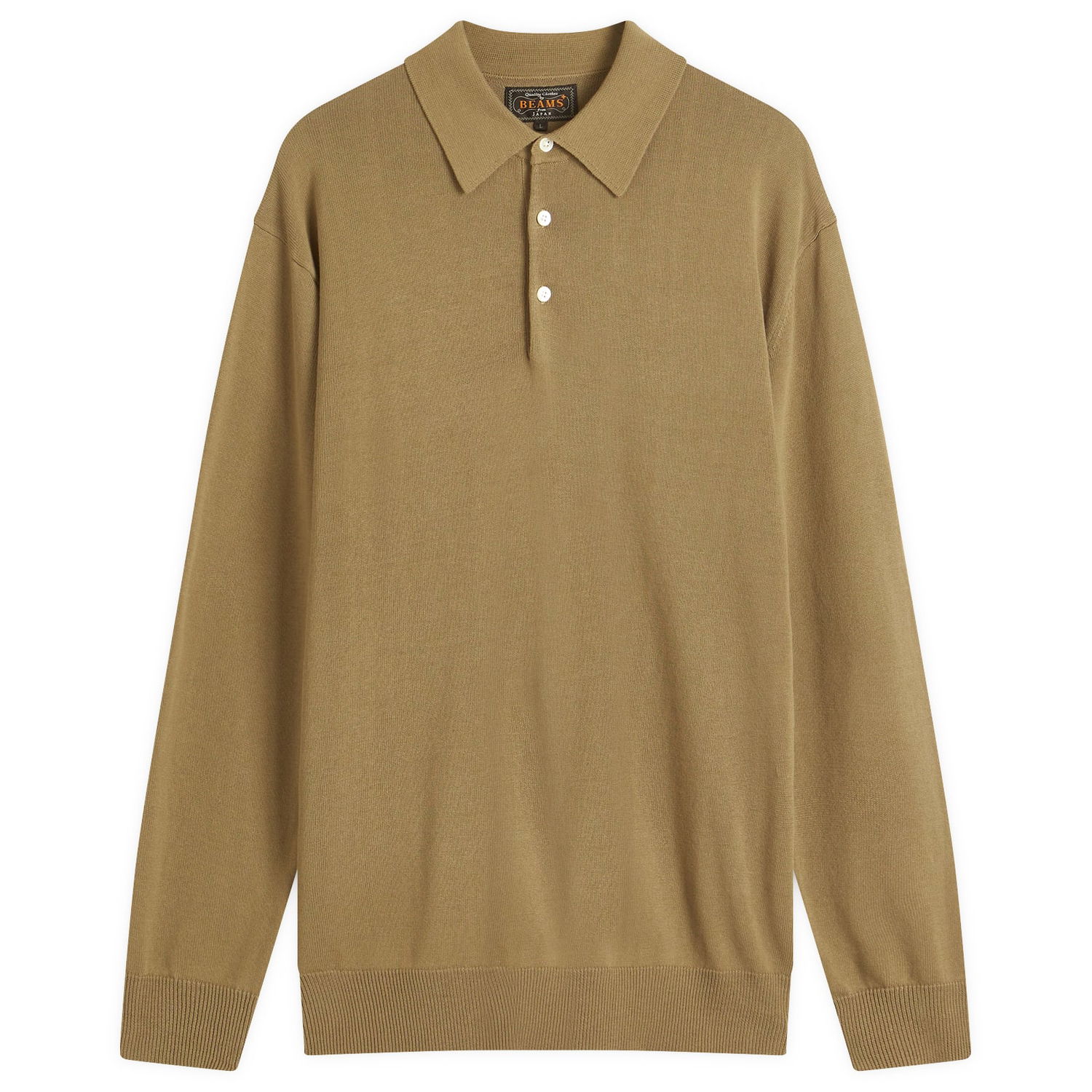 Sveter BEAMS Beams Plus 12g Knit Long Sleeve Polo Shirt, Size Large Zelené | 3812-0005-156-26, 0