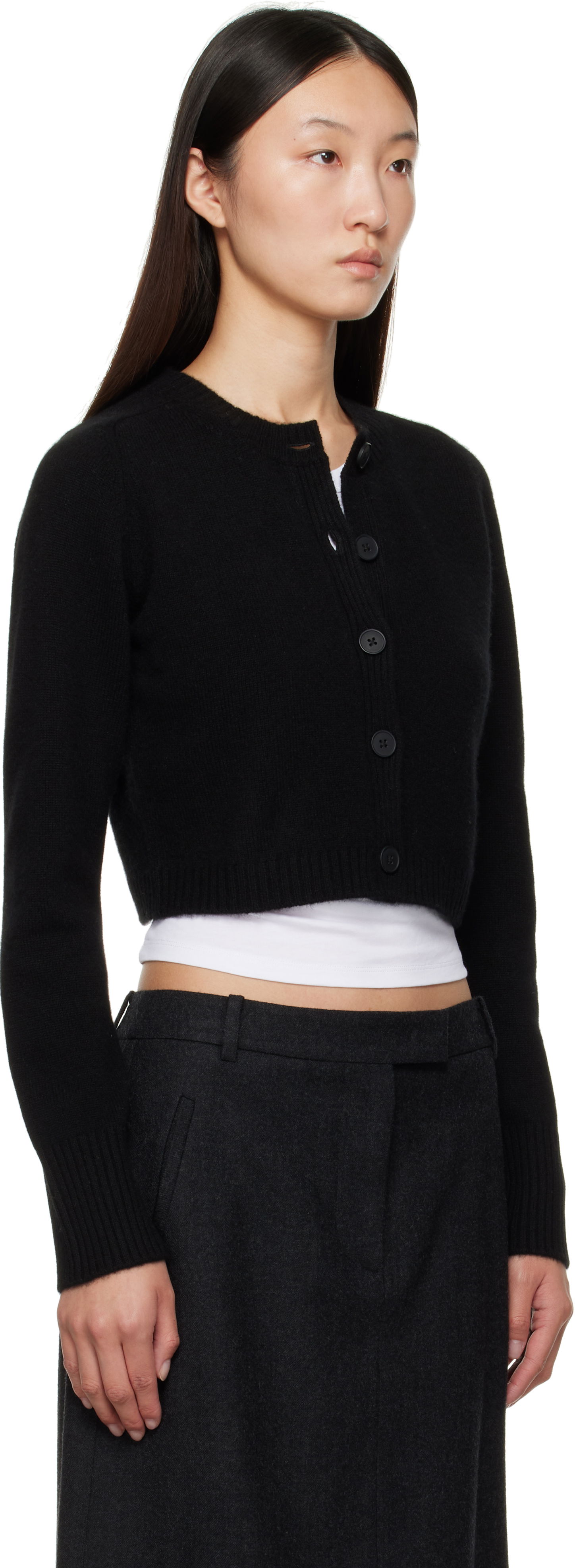 Sveter Loulou de Saison Loulou de Saison Zephir Cashmere Cropped Cardigan Čierna | ZEPHIR LDS, 1