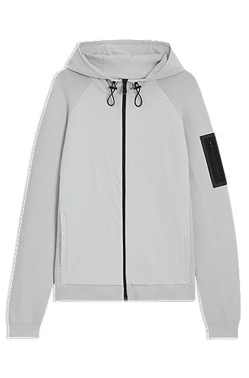 Bunda BOSS Comfort-Stretch Knit Hybrid Jacket Šedá | 50541956, 0