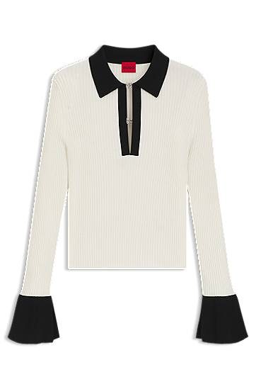 Polo tričko BOSS Knit Polo Shirt with Contrast Collar and Cuffs Biela | 50542608