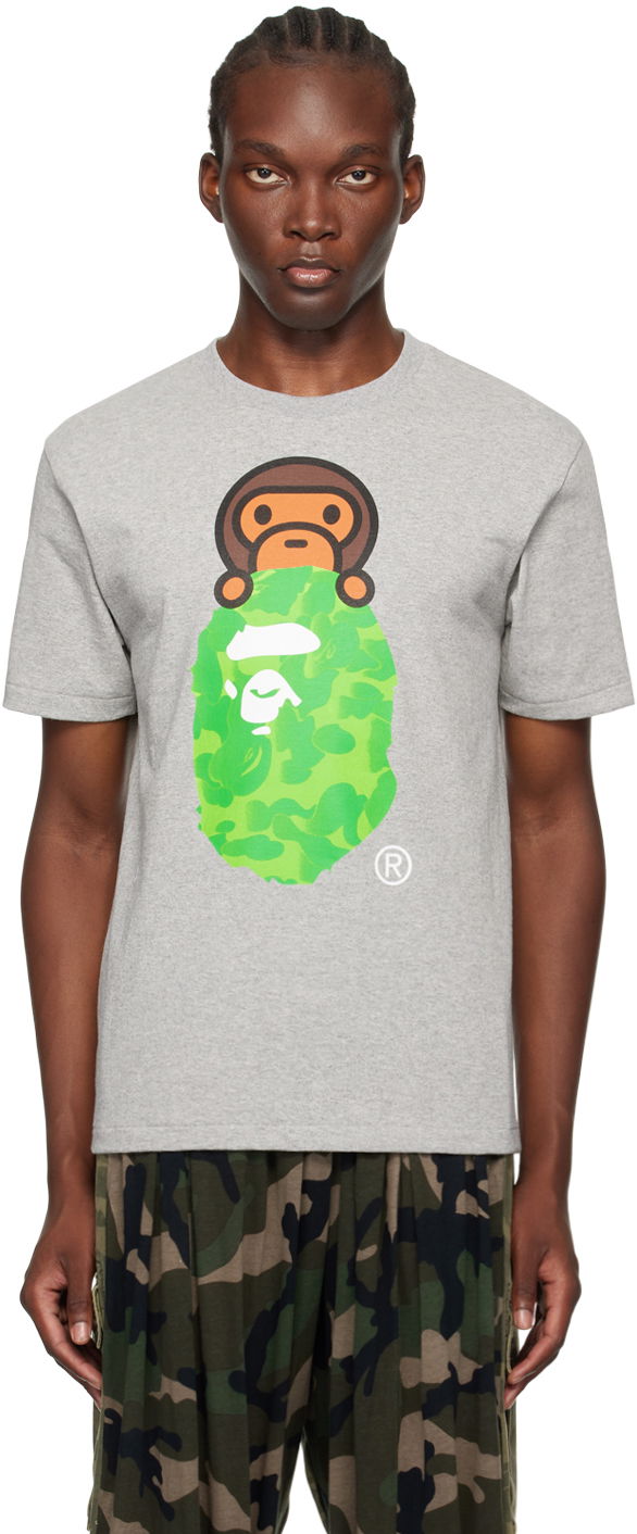 BAPE Gray Ink Camo Milo On Ape Head T-Shirt